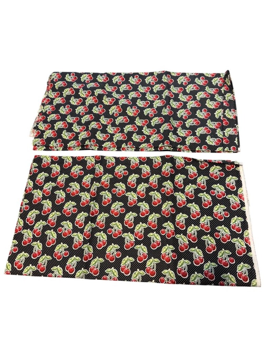 2 Pieces of Cotton Cherry Cherries Fabric on Black